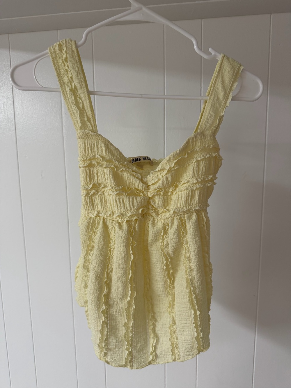 Derek Heart Pale Yellow Ruffled Smocked Camisole